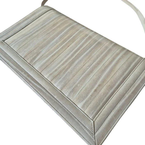 Vintage 80s Korean Eel Skin Shoulder Clutch Bag Removable Strap - Picture 3 of 12